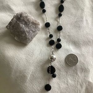 Onyx and sterling silver necklace, adjustable